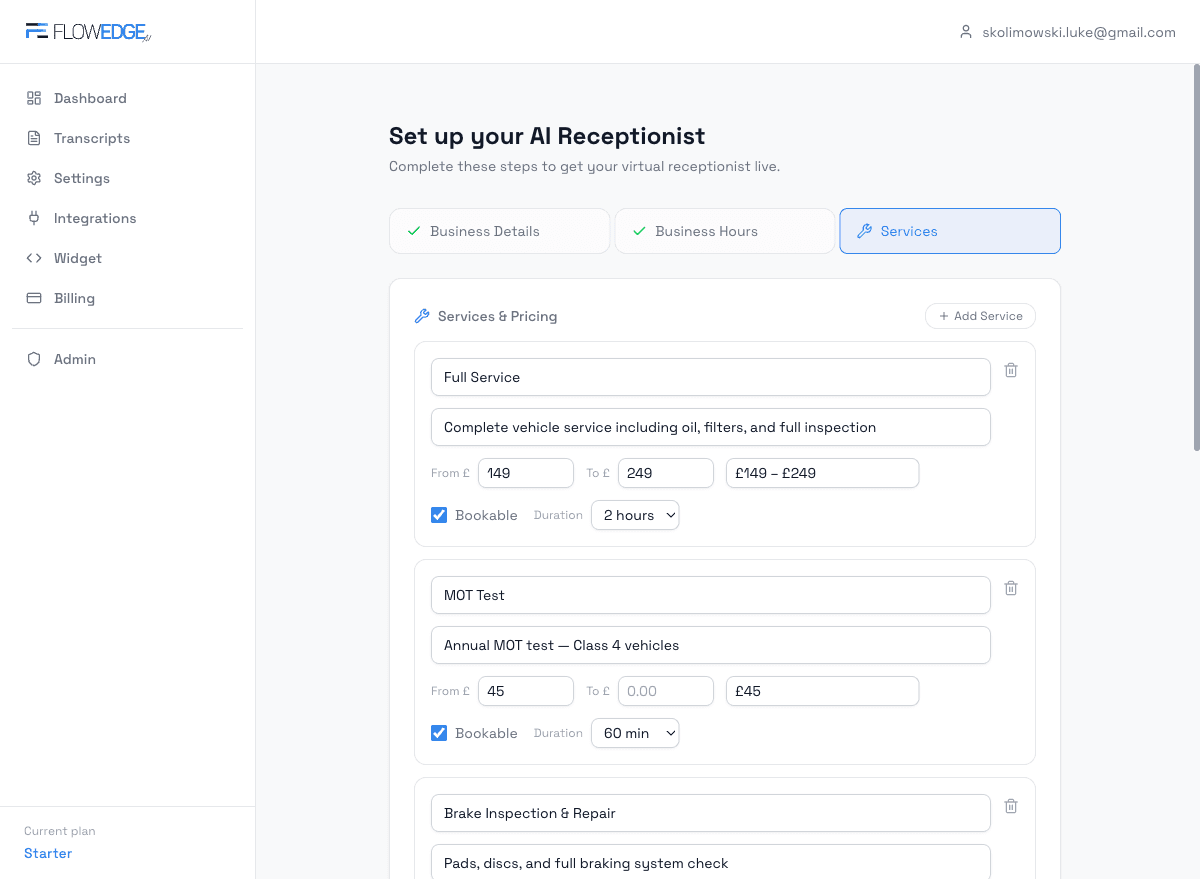 Step 3 — Services & Pricing editor
